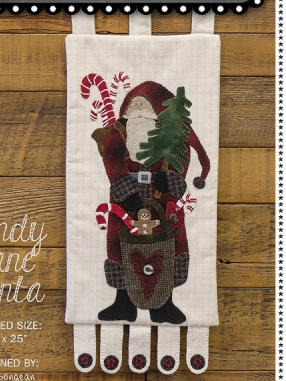 Primitive Gatherings Candy Cane Santa Wool Applique Banner Kit NEW Wall Hanging